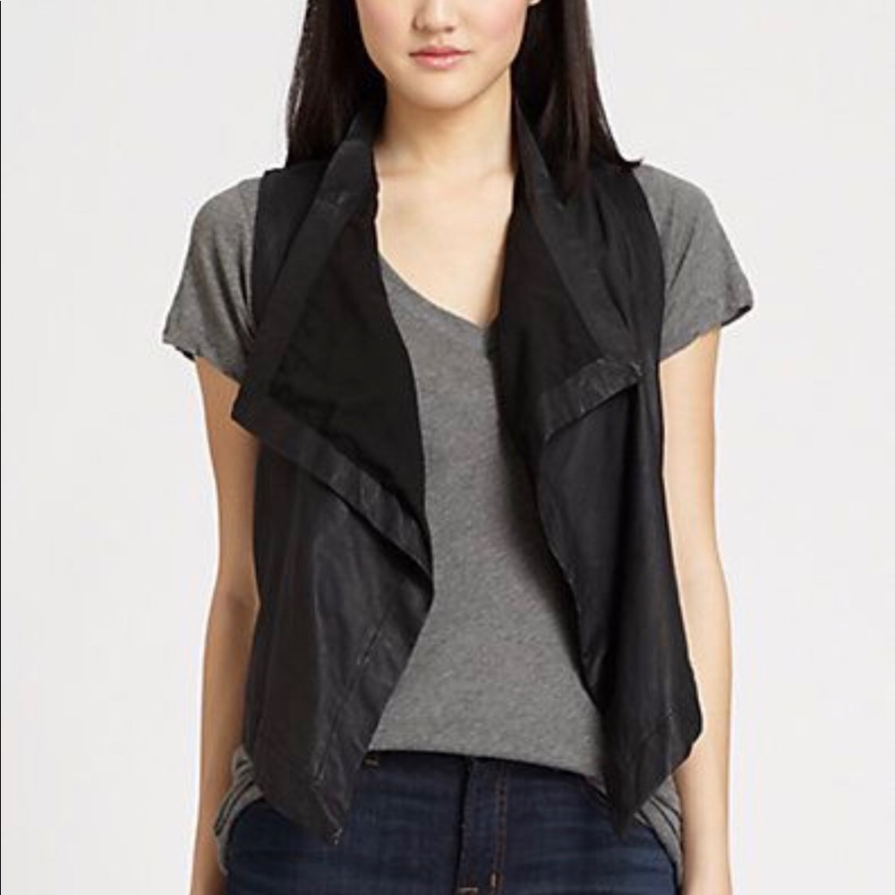 PJK Black Leather Drape Vest